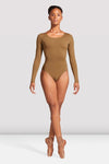 Adult dancer wearing nude long-sleeve leotard, front view