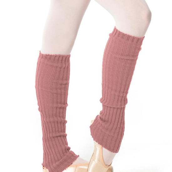 Dusty rose knit leg warmers styled over ballet shoes.