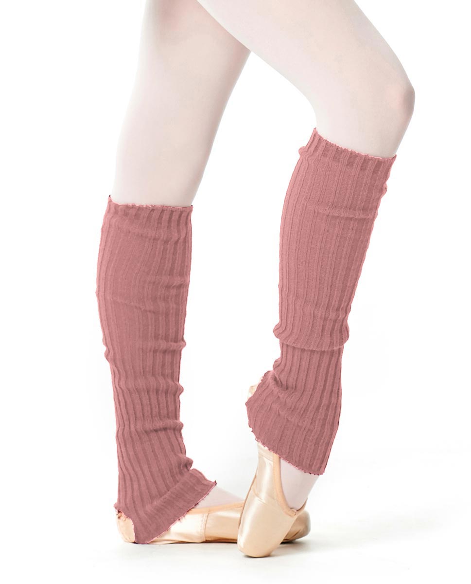 Dusty rose knit leg warmers styled over ballet shoes.