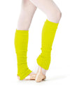 Fluorescent yellow long knit leg warmers over ballet slippers.
