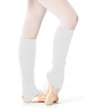 White 60 cm knit leg warmers worn over tights and ballet slippers.
