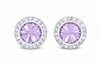Light Amethyst rondel dance earrings with rivoli center shown as a pair on a white background.