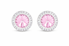 Light Rose rondel dance earrings with rivoli center shown as a pair on a white background.