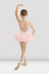 view of girls pink tutu leotard with low scoop back and layered tulle skirt