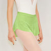 Adult ballet dancer wearing a sage green pull-on ballet skirt over a leotard