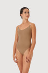 Bloch adult tan bodyliner with adjustable straps, front view