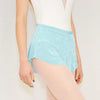 Adult ballet dancer wearing a seafoam pull-on ballet skirt over a leotard