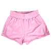 Taffy pink flowy dance shorts laid flat.
