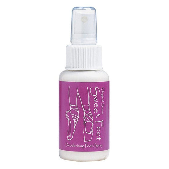 Deodorizing foot spray bottle with pink label designed for dancers