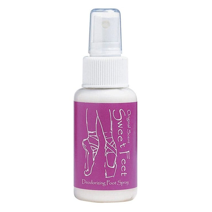 Deodorizing foot spray bottle with pink label designed for dancers