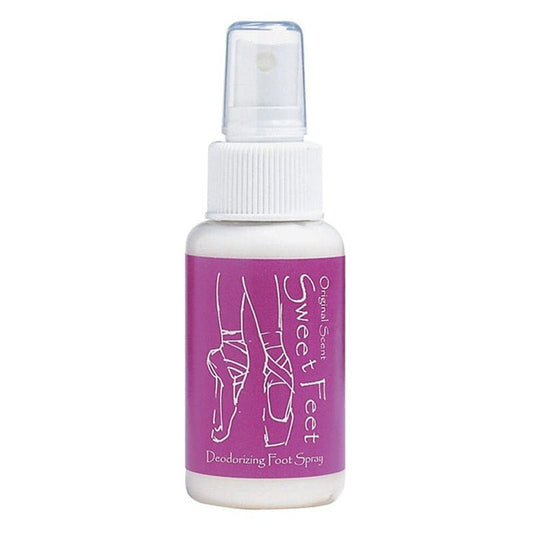 Deodorizing foot spray bottle with pink label designed for dancers