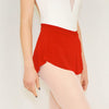 Adult ballet dancer wearing a red pull-on ballet skirt over a leotard