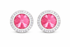 Rose rondel dance earrings with rivoli center shown as a pair on a white background.