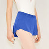 Adult ballet dancer wearing a royal blue pull-on ballet skirt over a leotard