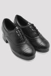 Pair of Bloch Jason Samuels Smith ladies tap shoes in black, three-quarter view.
