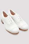 Pair of Bloch Jason Samuels Smith ladies tap shoes in white, angled view.