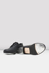 Side view of child tap shoe showing heel and tap placement