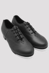 Pair of black children’s oxford tap shoes side by side