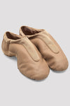 Pair of tan Bloch Pulse jazz shoes angled view