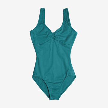 Girls Tropic Green tank ballet leotard with pinch front neckline.