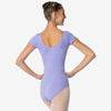 Dancer wearing lavender cap sleeve leotard, side view