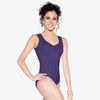 Midnight blue mesh back tank dance leotard front view