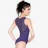 Midnight blue mesh back tank dance leotard back view