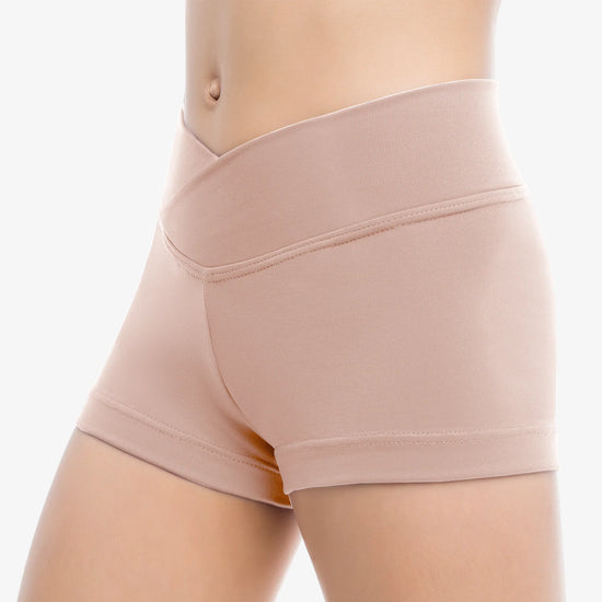 Beige children's dance shorts with wide waistband