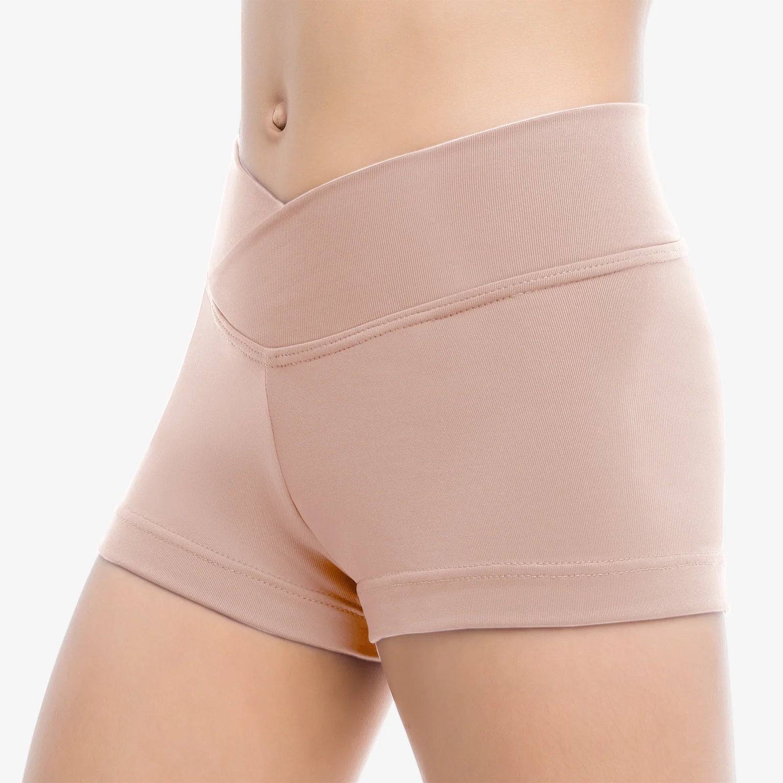 Beige children's dance shorts with wide waistband