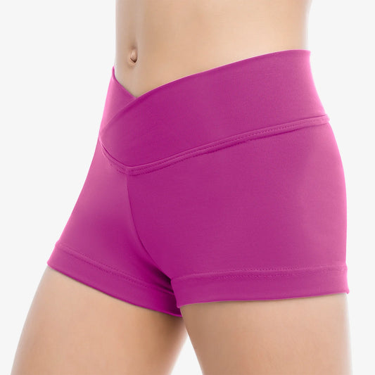 Pink children's dance shorts with wide waistband