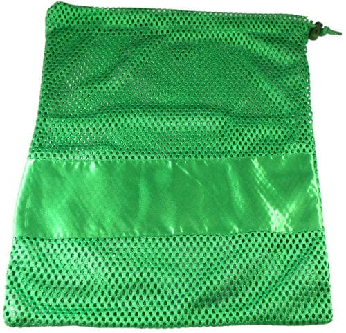 Large green mesh pointe shoe bag with drawstring closure