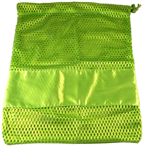 Large lime green mesh pointe shoe bag with drawstring closure