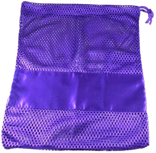 Large purple mesh pointe shoe bag with drawstring closure