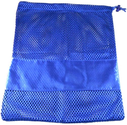 Large royal blue mesh pointe shoe bag with drawstring closure