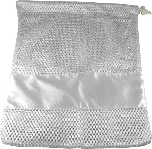 Large sliver mesh pointe shoe bag with drawstring closure