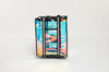 Iridescent rolling dance tote with black frame and wheels, front view