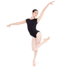 Girls black cap sleeve leotard in dance pose