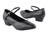 Black leather Very Fine ballroom shoes with low heel shown from the front