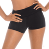 Back view of black dance shorts showing wide waistband
