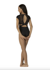 Danz N Motion adult black cap sleeve leotard with sweetheart neckline and princess seams