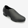 Black slip-on tap shoe with smooth leather upper and low heel