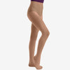 Child wearing light suntan footed dance tights, full leg view