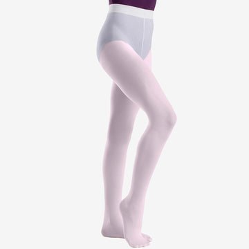 Child wearing white footed dance tights, full leg view