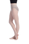 Adult convertible tights showing footed wear option, side view.