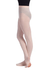 Dancer wearing performance pink mesh convertible tights with back seam