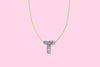 Additional product image showing a colorful confetti letter necklace.