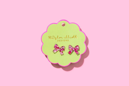 Taylor Elliott Designs Pink Confetti Bow Earrings