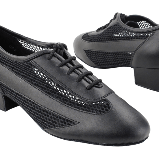 Pair of black leather Very Fine ballroom shoes with lace-up front and low heel