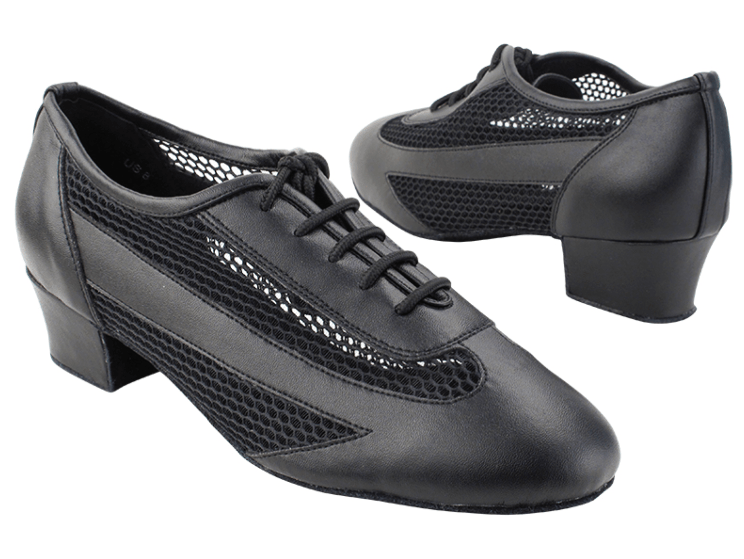 Pair of black leather Very Fine ballroom shoes with lace-up front and low heel