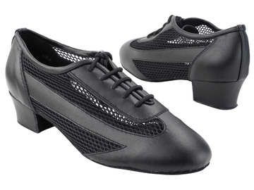 Pair of black leather Very Fine ballroom shoes with lace-up front and low heel